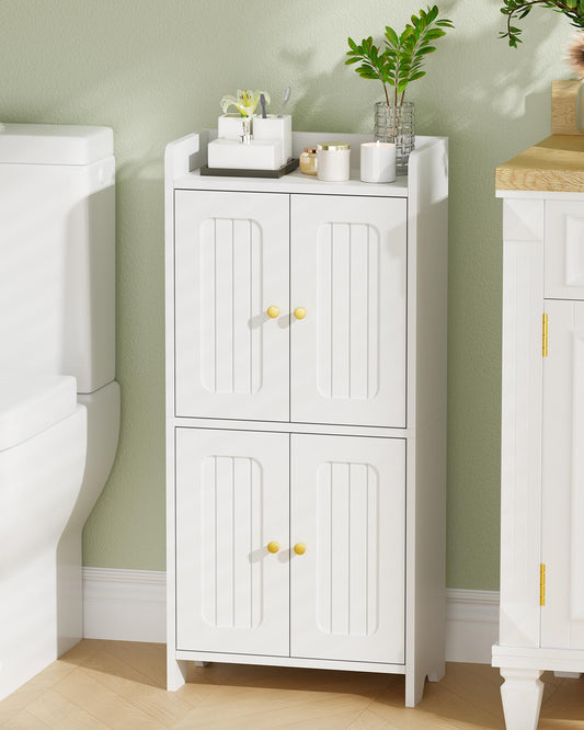 BEWISHOME Small Floor Cabinet,Toilet Paper Storage,Bathroom Storage Cabinet | with 4 Doors and Shelves, Bathroom Organizers and Storage for Small Spaces, White 7.9" D x 14.6" W x 31" H YYG11W