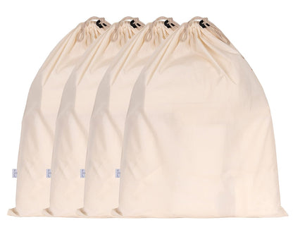 HB 4-Pack Cotton Large Drawstring Pouches 19" x 24" Dust-Proof Bags Cover | Grocery Home Storage Luggage Organizer Muslin Storage for Shoes, Handbags, Backpacks