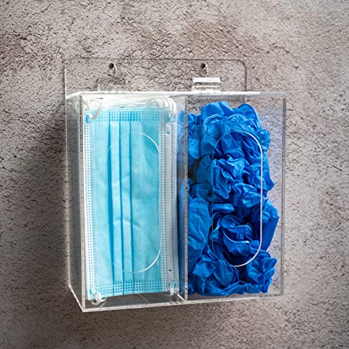 SEANADO Face Mask Dispenser Box Acrylic Gloves Holder Hygiene Station with Lid for Disposable Emesis Bag, Shoe Cover and Hairnet，Wall Mount Holes or Tabletop Holder (Clear)