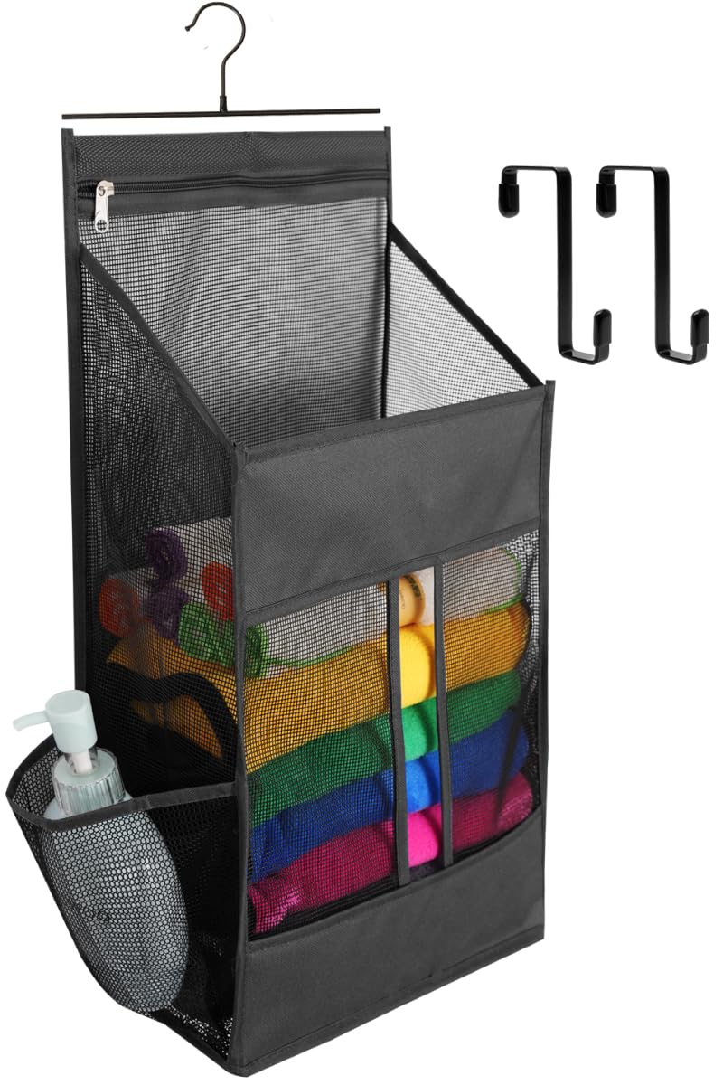 ALYER Hanging Plastic Grocery Bag Holder and Dispenser,Mesh Over the Cabinet Door Organizer with Easy-Access Openings for Kitchen Towel,Bras,Laundry,Installation Free(Black, 21.7"H * 11.8"W * 5.9"D)