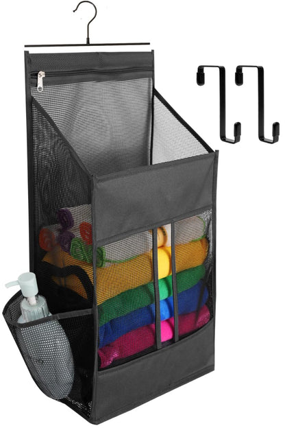 ALYER Hanging Plastic Grocery Bag Holder and Dispenser,Mesh Over the Cabinet Door Organizer with Easy-Access Openings for Kitchen Towel,Bras,Laundry,Installation Free(Black, 21.7"H * 11.8"W * 5.9"D)