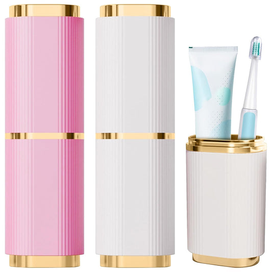 2 Pieces Toothbrush Case, Portable Toothbrush Travel Case Toothbrush Toothpaste Storage Box for Business Camping Travel or Daily Use (Pink+White)