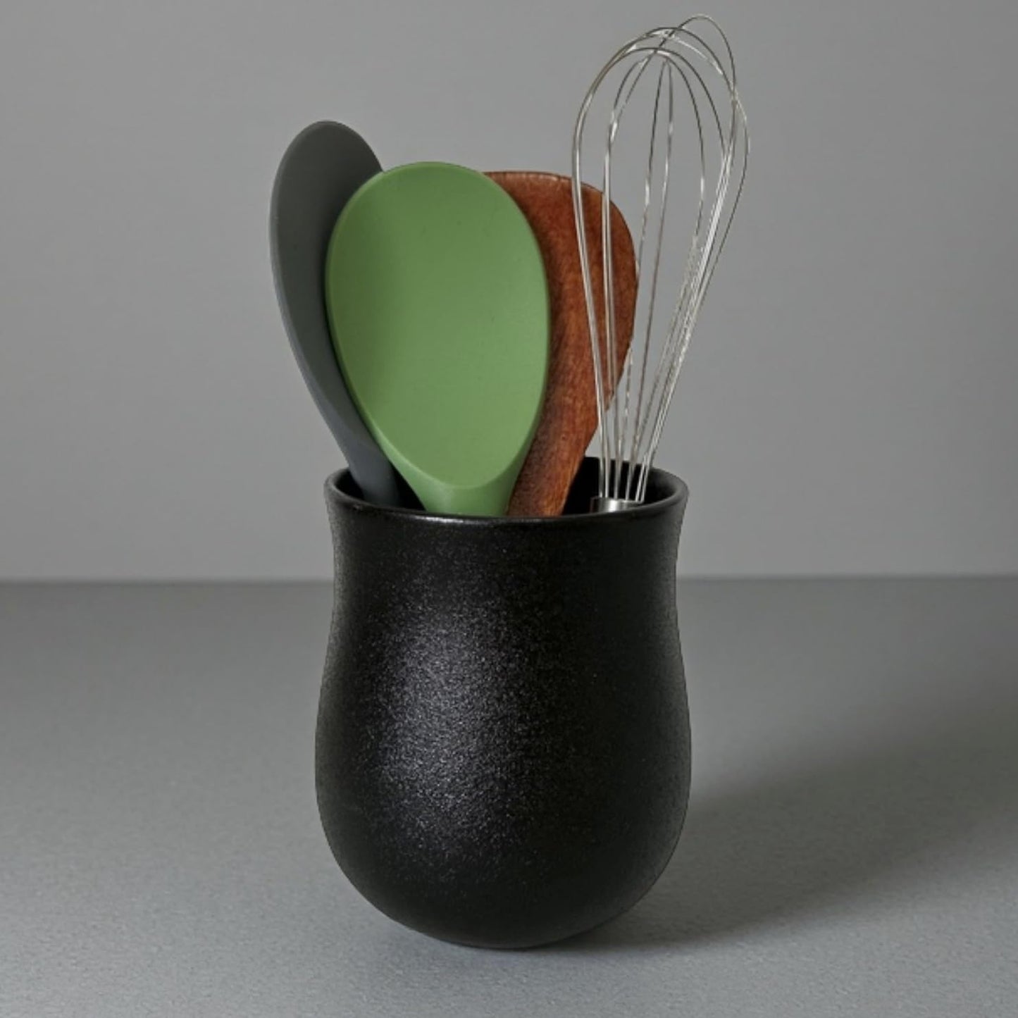 Short Kitchen Utensil Holder for Kitchen Counter,... (A, Matte Black | Porcelain)