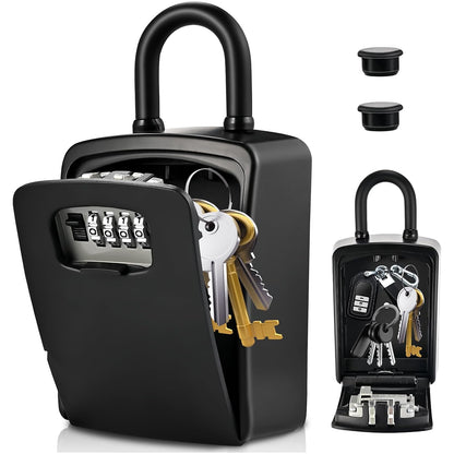 XXL Large Key Lock Box, 5.5"x4.1"x2.1", Upgraped Material | Waterproof Kirsite Combination Lockbox for Keys Outdoor, Portable Key Lock Box Wall Mount with Code (1 Pack, Black)