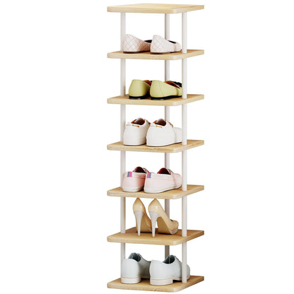 Shoe Rack Storage Vertical Narrow Shoe Organizer Shelf 7 Tier | Metal Slim Shelf,Modern Minimalist Free Standing Shoe Tower, Saving Space for Closet,Entryway,Bedroom,White