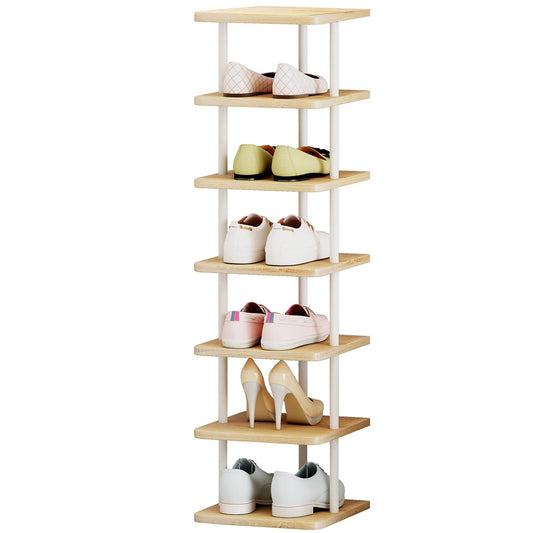 Shoe Rack Storage Vertical Narrow Shoe Organizer Shelf 7 Tier | Metal Slim Shelf,Modern Minimalist Free Standing Shoe Tower, Saving Space for Closet,Entryway,Bedroom,White