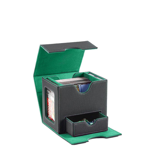Card Deck Box for Commander Deck Box MTG Deck Box... (Black/Green | Leather)