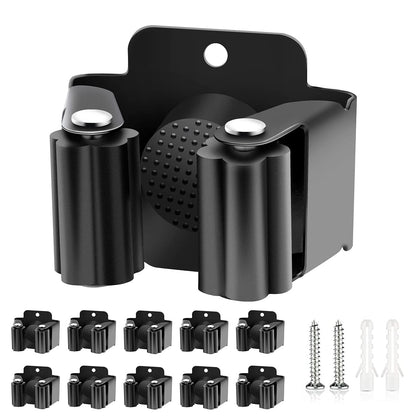 Verdenu 10 Pack Broom Holder Wall Mount, Mop Holder Wall Mounted, Stainless Steel Command Broom Holder with Screws, Garden Tool Rack Wall Mount for Kitchen, Home, Bathroom, Garage Storage, Black