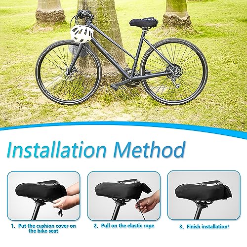 YLG Bike Seat Cover, Memory Foam & Gel Bike Seat Cushion Cover for Men Women, Comfortable Bicycle Seat Cover for Peloton/Fixed/Cruiser/Indoor/Outdoor Bike seat with Waterproof Cover