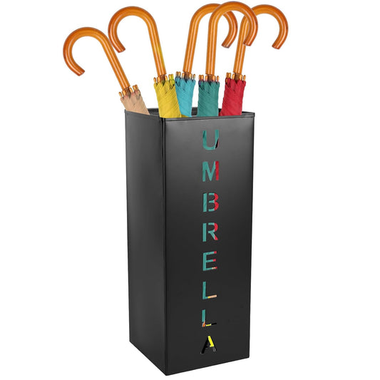 Metal Umbrella Holder, 16.5x6.3x6.3inch Square Free Standing Umbrella Rack Decorative Umbrella Holder Bin Multipurpose Walking Sticks Holder for Umbrella Cane Entryway Home Office (Style A)