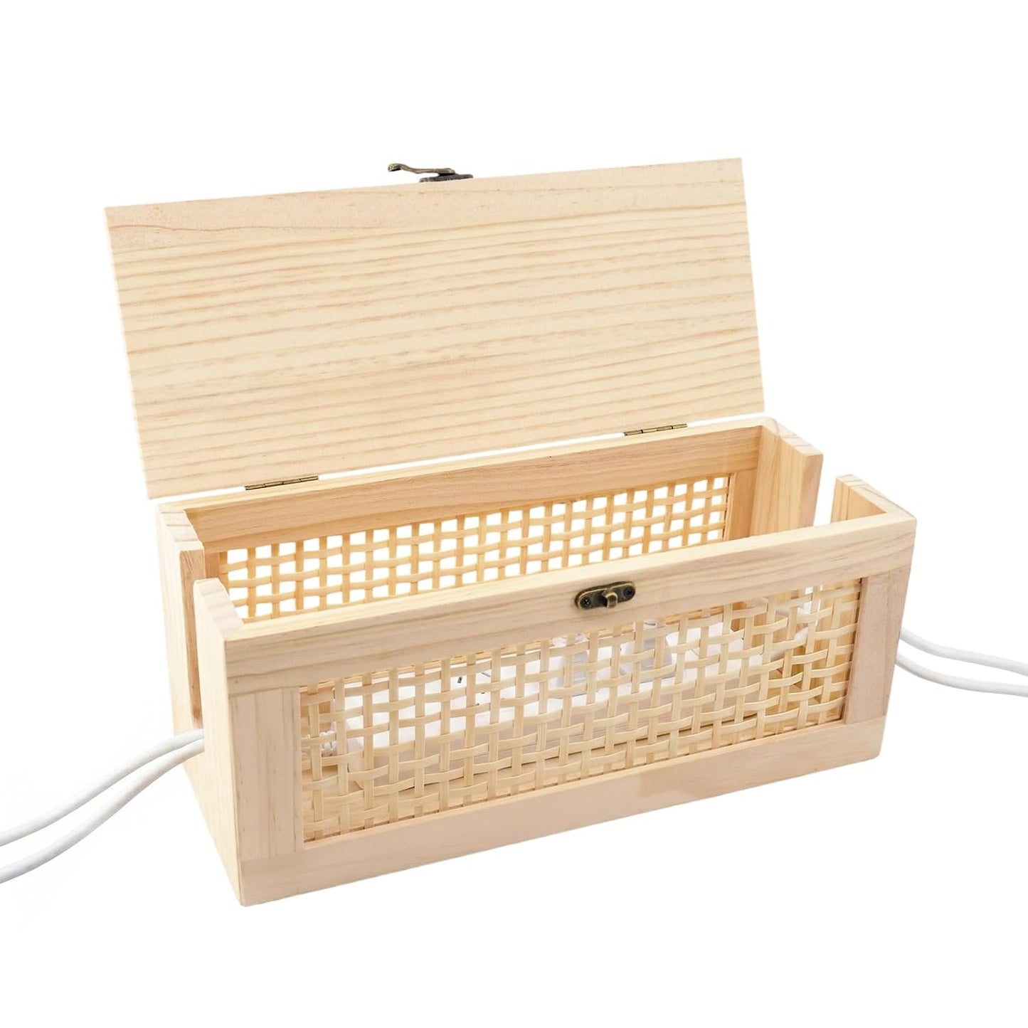 JJSQ Cable Management Box, Large Cable Box Hider for Power Strip & Router, Natural Wooden Cord Organizer Box, Cable Storage Box to Hide Cords, Desk Cord Organizer 12.6 × 5.1× 5.5 in