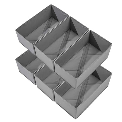 Bructhun Sock Drawer Organizer 6 Pack - Collapsible Fabric Storage Bins for Underwear Divider, Small Closet Organizers with 6 Compartments, Gray