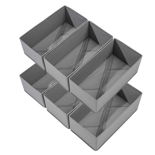 Bructhun Sock Drawer Organizer 6 Pack - Collapsible Fabric Storage Bins for Underwear Divider, Small Closet Organizers with 6 Compartments, Gray