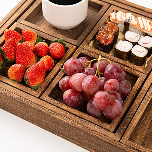 Rustic Wooden Serving Trays with Handle - Set of 7 Rectangular Platters for Entertaining, Breakfast, Coffee Table, Home Decor | 4 Sizes Tray-Snacks to Entrees,Decorative Serving Platter for Breakfast Bed,Lunch,Ottoman,Coffee Table,BBQ-Great for Lap&Sofa