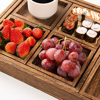 Rustic Wooden Serving Trays with Handle - Set of 7 Rectangular Platters for Entertaining, Breakfast, Coffee Table, Home Decor | 4 Sizes Tray-Snacks to Entrees,Decorative Serving Platter for Breakfast Bed,Lunch,Ottoman,Coffee Table,BBQ-Great for Lap&Sofa