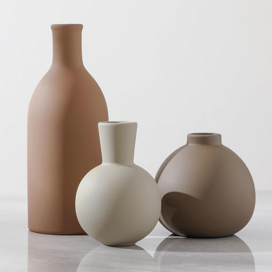 Ceramic Vase Set of 3, Vases Home Decor Rustic Far... (001-brown)