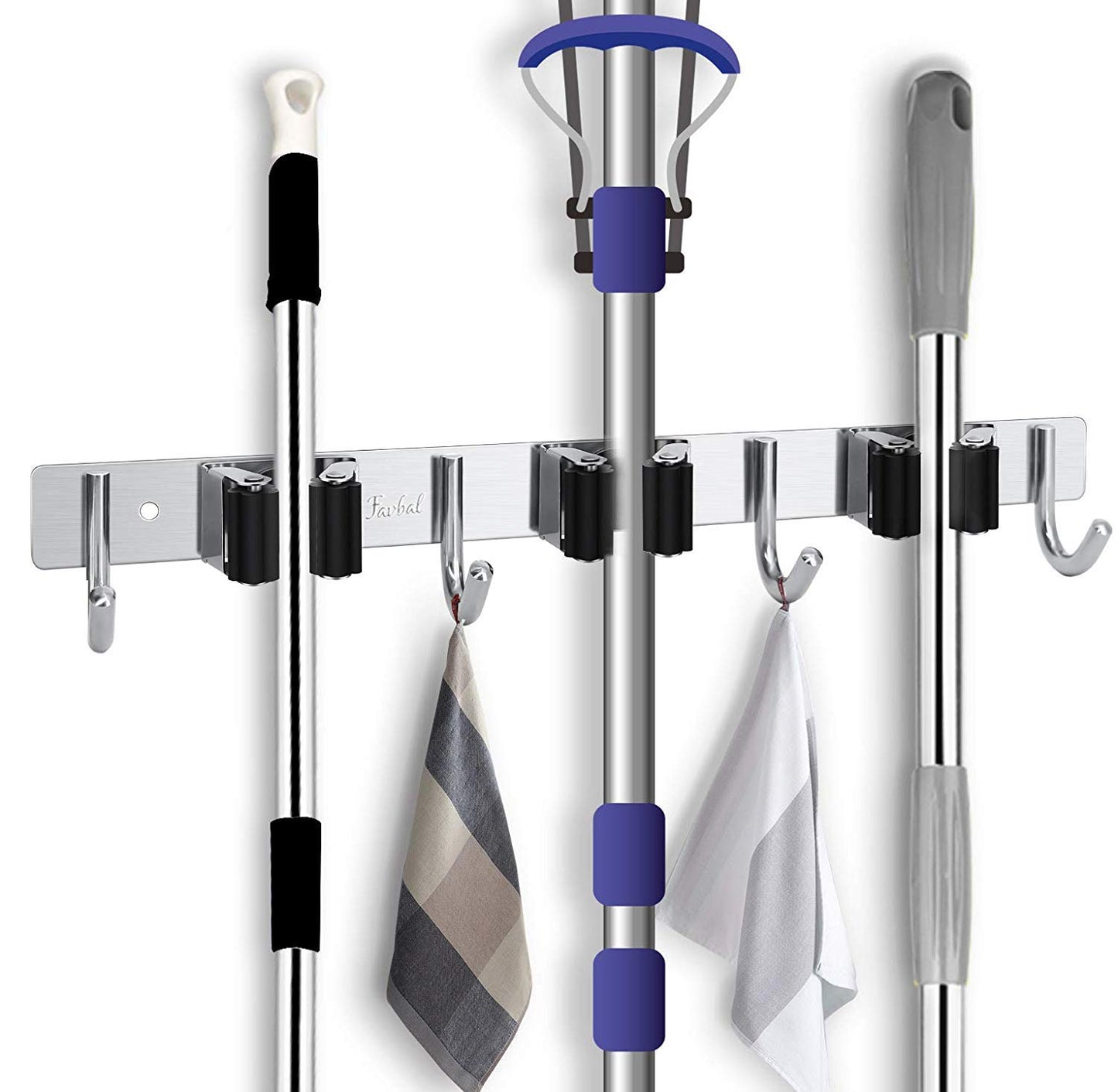 Broom Mop Holder Wall Mount,Favbal Garage Organiza... (Black | Stainless Steel)