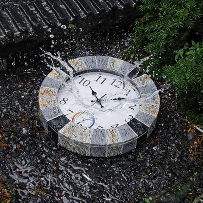Outdoor Clock Waterproof with Thermometer, 13 Inch Silent Rustic Resin Wall Clock Weatherproof Decor for Patio Pool Garden Porch, Faux-Stone Brown