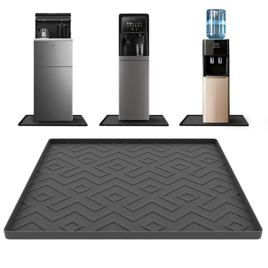 Water Cooler Mat – 19.7" x 19.7" Silicone Water Dispenser Mat for Floor & Countertop, Spill-Proof & Waterproof Tray for Coffee Maker, Kitchen, Pets, Office Use (Black, 19.7' * 19.7')