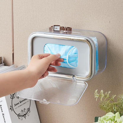 Mask Storage Box with Lid, Tissue Box Holder, Openable Mask Storage Box Organizer, Wall Hanging Tissue Box for Home, Office, Car, Schools, Churches, Gyms, Transparent