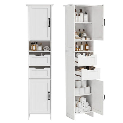 67" Tall Bathroom Storage Cabinet, Narrow Bathroom Cabinet with 2 Doors, 2 Drawers and 2 Adjustable Shelves, Slim Storage Cabinets for Kitchen, Living Room, Entryway, White