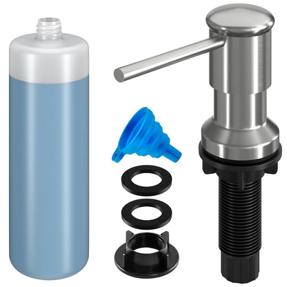 Dish Soap Dispenser, Kitchen Sink Soap Dispenser Pump with 17 OZ Bottle, Refill from The Top, Wide Pump Head Base (Brushed Nickel)