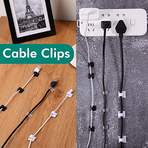 60 Pieces Mini Cable Clips Hooks Christmas Light Clips Self Adhesive Light Hooks Cord Clips for Desk Outdoor String Lights(Medium,Black)