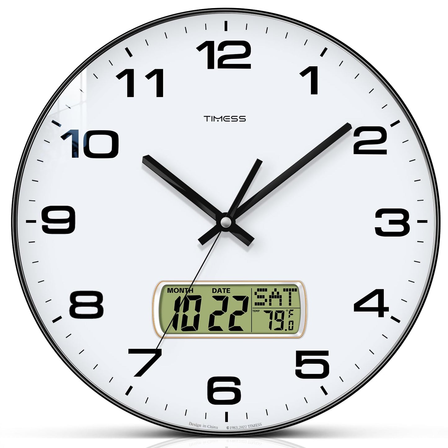 Wall Clock, 10" Dial Non-Ticking Silent Battery Op... (Black)