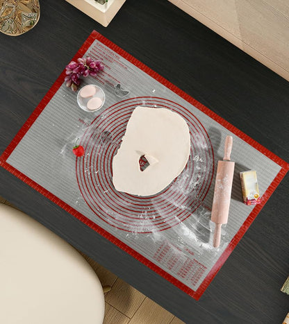 Non-slip Silicone Pastry Mat Extra Large Measurements 36''x 24'' Baking Mat | Silicone Baking Mat Counter/Dough Rolling/Oven Liner/Fondant/Pie Crust Sourdough Bread Baking Supplies（Red）