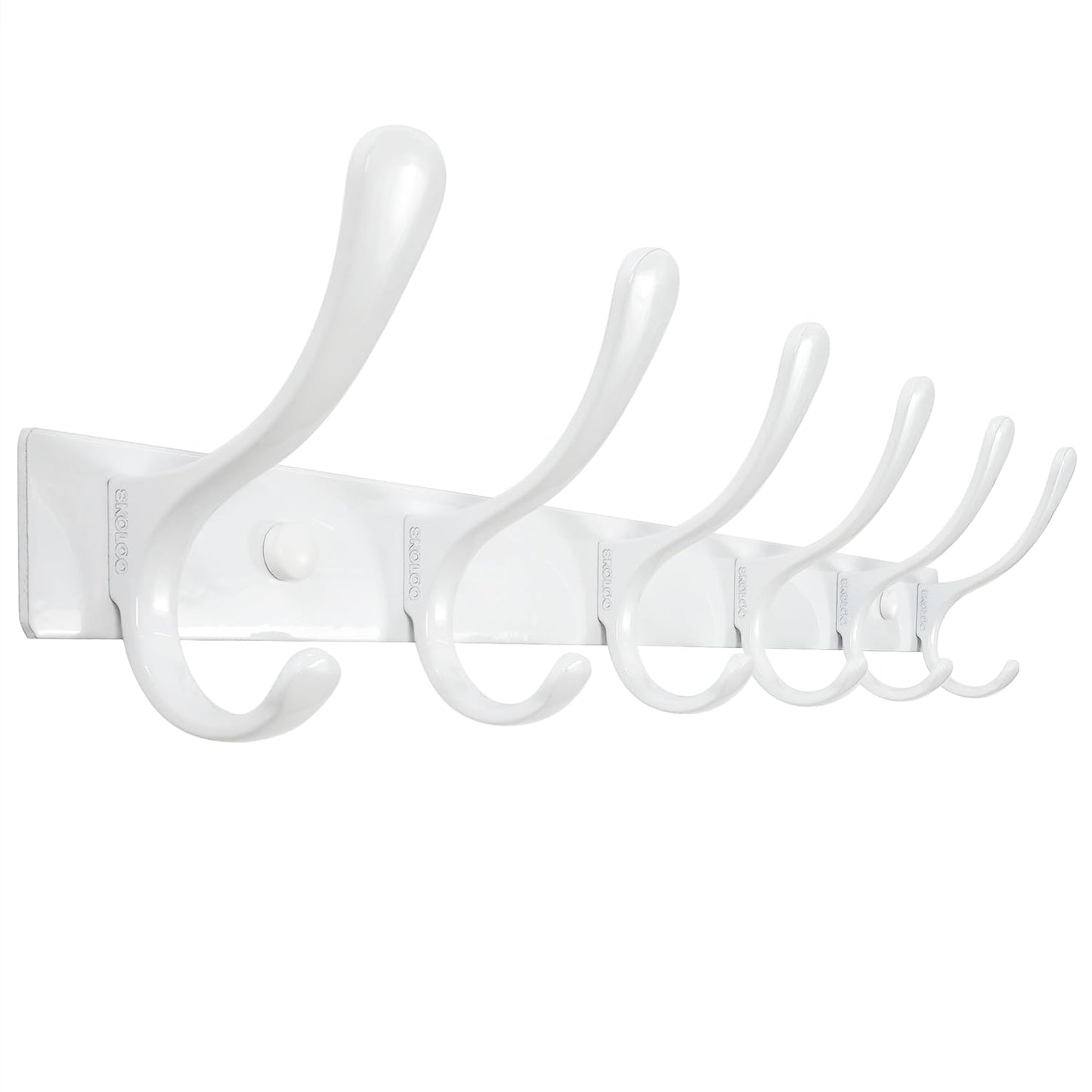 SKOLOO Heavy Duty Wall Mounted Coat Rack - 6 Hooks, Stainless Steel, Sturdy Coat Hooks for Hanging Clothes, Jacket, Hat, White