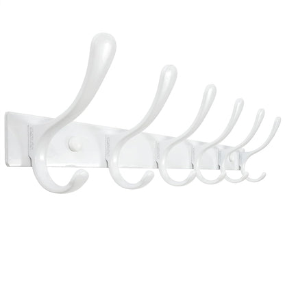 SKOLOO Heavy Duty Wall Mounted Coat Rack - 6 Hooks, Stainless Steel, Sturdy Coat Hooks for Hanging Clothes, Jacket, Hat, White