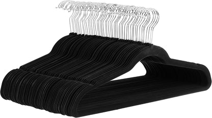 Amazon Basics Slim Velvet Non-Slip Space Saving Suit Clothes Hangers for Closet Organization, Black/Silver, 30-Pack