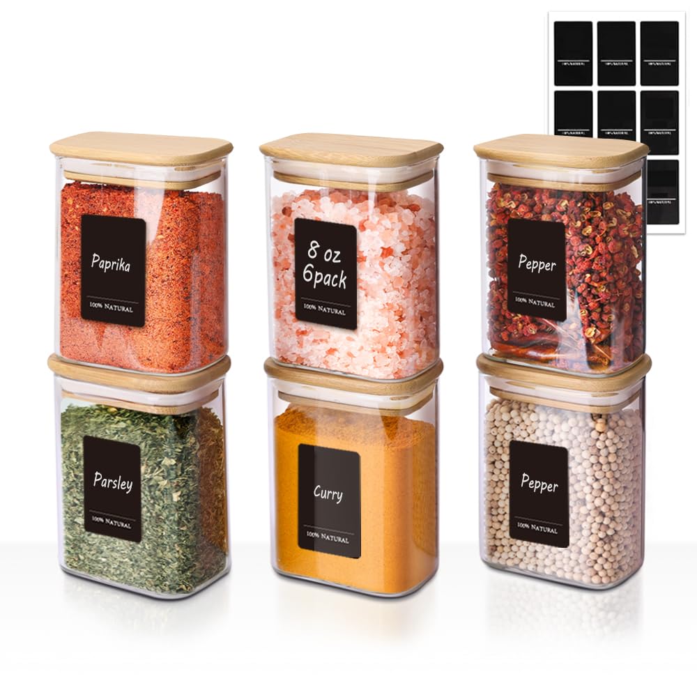 ComSaf Spice Jars 8oz Set of 6, Small Seasoning Containers with 9 Labels
