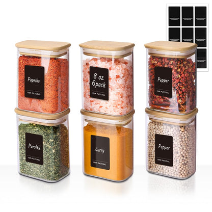 ComSaf Spice Jars 8oz Set of 6, Small Seasoning Containers with 9 Labels