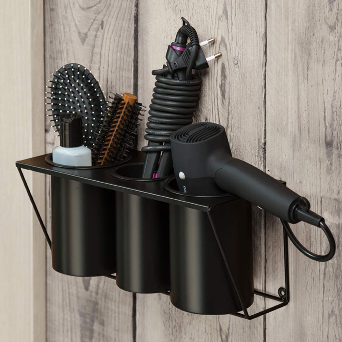 Hair Dryer Holder Hair Styling Product Care Tool Organizer Bath Supplies Accessories Tray Stand Storage Bathroom Steel Hair Dryer Holder(Black) MK470B