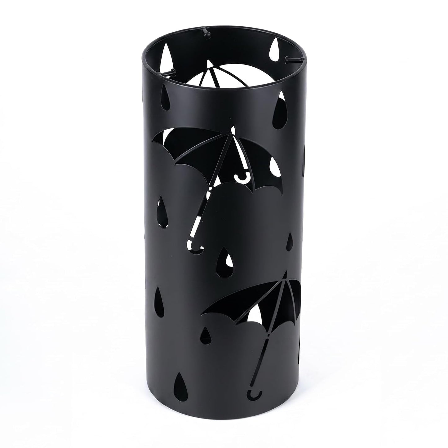 BEWBBAT Metal Umbrella Stand Rack for Entryway, Black Round Free Standing Umbrella Holder Organizer Bin with 3 Hooks for Walk Stick, Home Office Indoor, 17 x 7 Inch