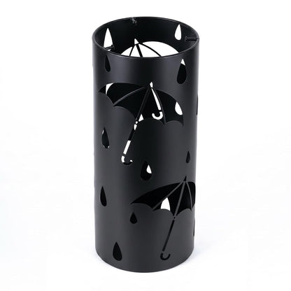 BEWBBAT Metal Umbrella Stand Rack for Entryway, Black Round Free Standing Umbrella Holder Organizer Bin with 3 Hooks for Walk Stick, Home Office Indoor, 17 x 7 Inch
