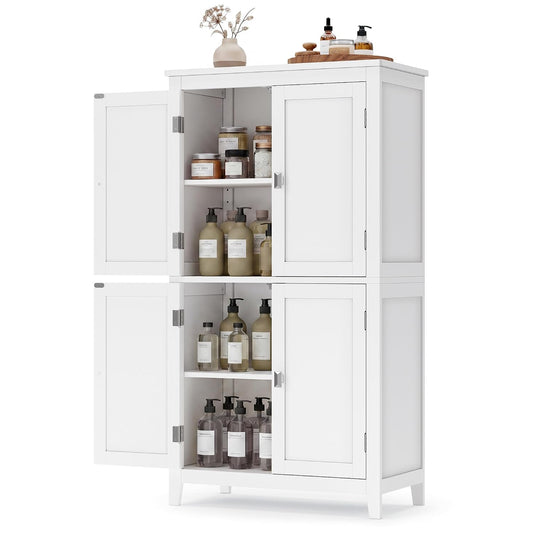 SONGMICS HOME Freestanding Storage Cabinet, Floor Cabinet with Elevated Legs, Metal Handles, for Living Room, Kitchen, Bathroom, White