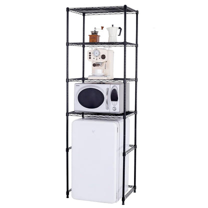 4 Tier Mini Fridge Shelf with Storage for Dorm, Black | Mini Fridge Storage Shelf, Microwave Stand, Adjustable Height Organizer, For Dorm, For Kitchen