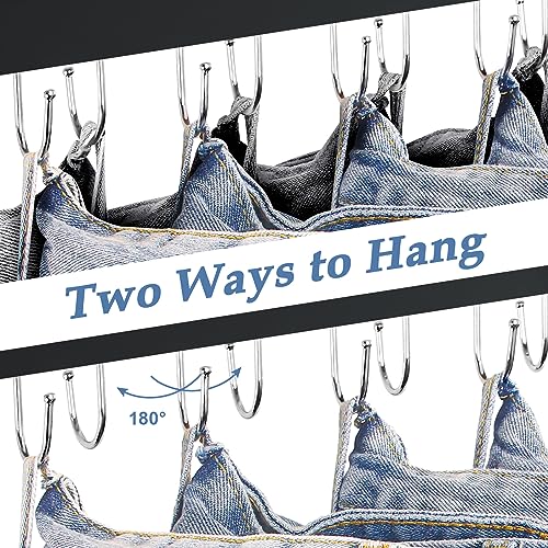 Jean Hangers for Closet, 14 Wood Jeans Hooks Space Saving, 180° Rotating Jean Hangers for Skirts/Shorts/Belts/Ties, Closet Organizers and Storage, Pants Hooks for Jeans, 2 Pack, Black