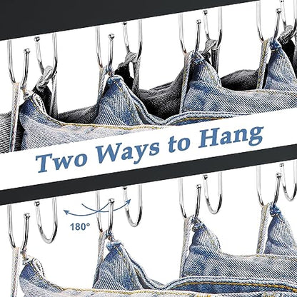 Jean Hangers for Closet, 14 Wood Jeans Hooks Space Saving, 180° Rotating Jean Hangers for Skirts/Shorts/Belts/Ties, Closet Organizers and Storage, Pants Hooks for Jeans, 2 Pack, Black