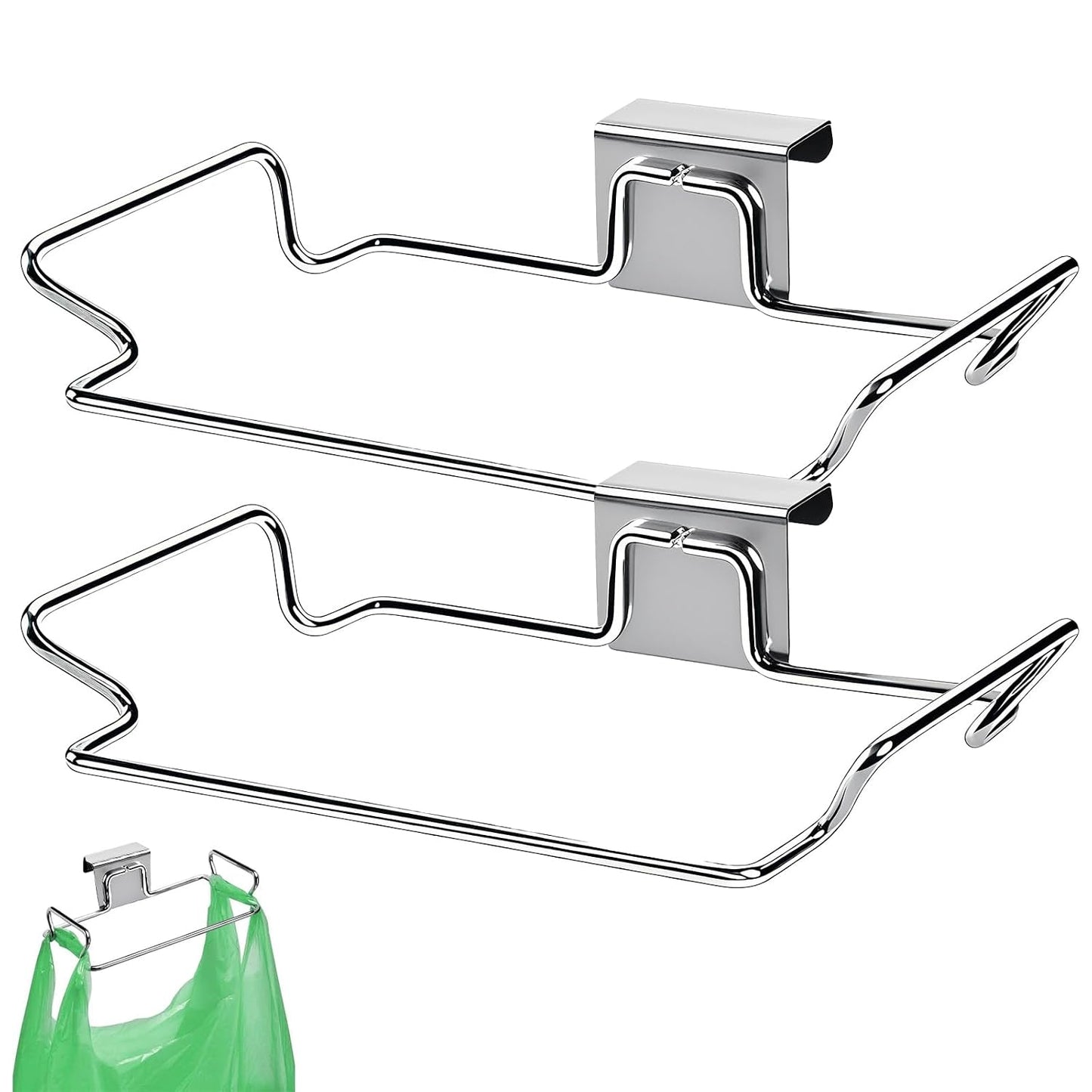 2-Pack RV Stainless Steel Trash Holder, Multi-Functional Hooks for Bathroom, Cabinet Door, Kitchen, Camper,RV Trash Can For Inside、Durable No-Punch Installation, Silver