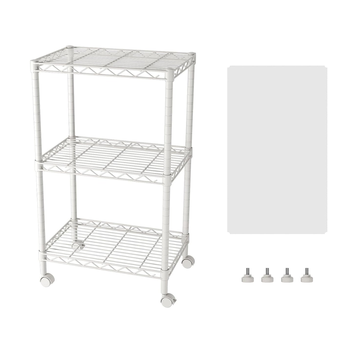 SINGAYE 3 Shelves Storage Shelf Wire Shelving Unit Metal Adjustable Wheels | Small Shelf Storage with Wheels Organizers Closet Unit for Bathroom Laundry Room Kitchen Pantry11.5D x 17.5W x 30.5H White