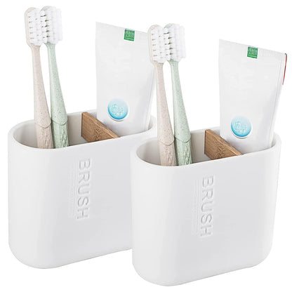 2 Pack Toothbrush Holders for Bathrooms, Electric Toothbrush Holder, White | Countertop Toothbrush Organizer for Toothpaste, Floss, Razor and Bathroom Vanity Accessories Storage