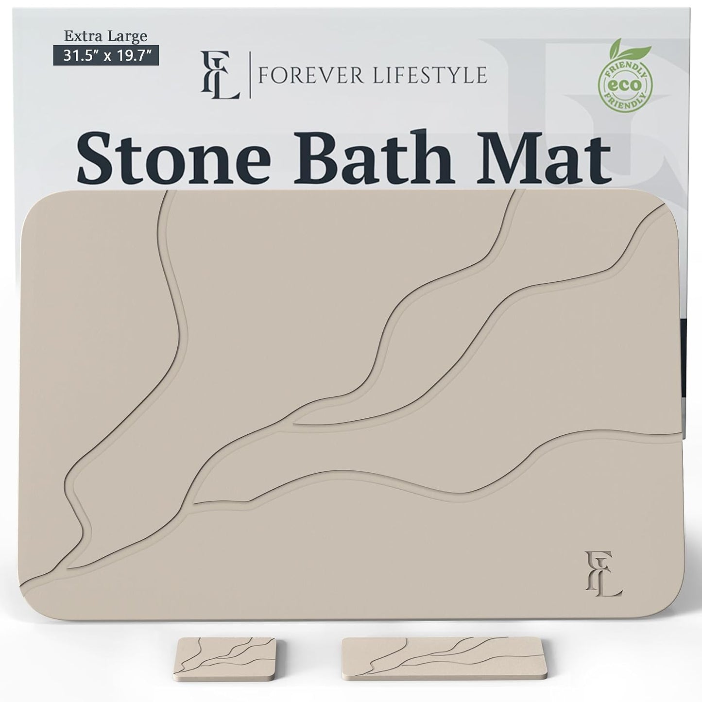 Extra Large Stone Bath Mat 30 x 20 in, 5-Piece, Bath Stone mat for Bathroom Natural Diatomaceous Earth Bath Mat, Stone Shower mat for Kitchen/Bathroom, (Light Grey-Sculpted)