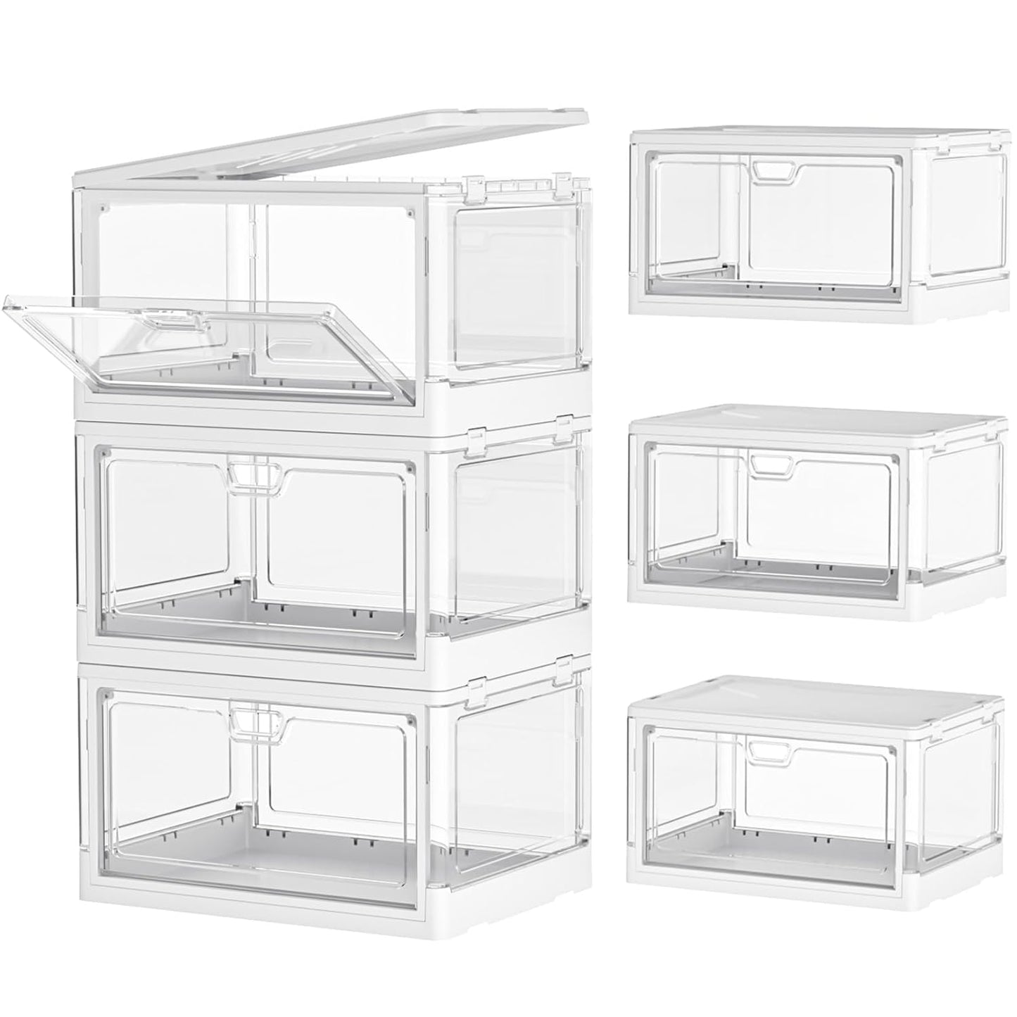 Kmiectse Clear Storage Bins with Lids 3 Pack 【Stackable & Sturdy】 | Plastic Multifunctional Folding Storage Bins for Bedroom, Living Room, Study,Room, 23 QT Folding Box with Magnetic Door