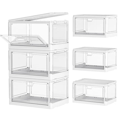 Kmiectse Clear Storage Bins with Lids 3 Pack 【Stackable & Sturdy】 | Plastic Multifunctional Folding Storage Bins for Bedroom, Living Room, Study,Room, 23 QT Folding Box with Magnetic Door
