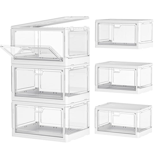 Kmiectse Clear Storage Bins with Lids 3 Pack 【Stackable & Sturdy】 | Plastic Multifunctional Folding Storage Bins for Bedroom, Living Room, Study,Room, 23 QT Folding Box with Magnetic Door