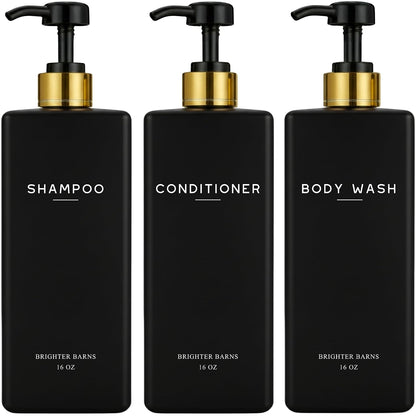 Black Shampoo and Conditioner Dispenser Set - Shower Soap Dispenser (Black)