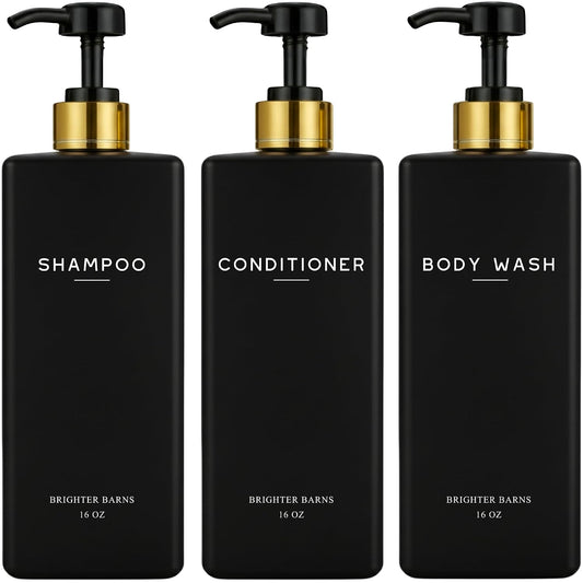 Black Shampoo and Conditioner Dispenser Set - Shower Soap Dispenser (Black)